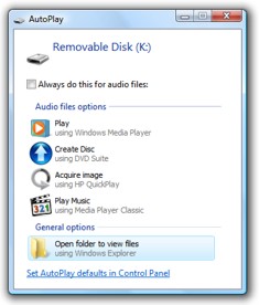 AutoPlay dialog box