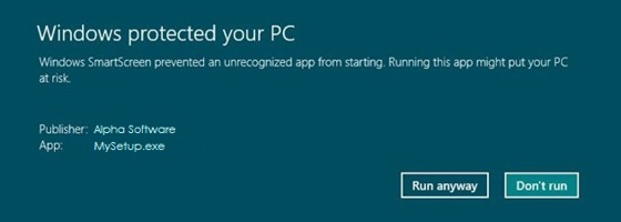 Windows SmartScreen: Windows protected your PC (3) - With the name of the Publisher displayed