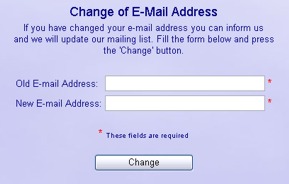 Change of E-mail Address web form