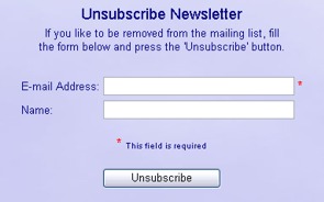 Unsubscribe Newsletter web form