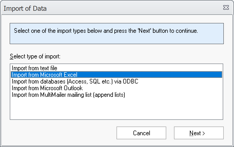 Import Data - Microsoft Excel