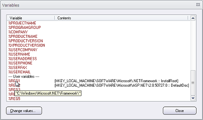 The Variables dialog box in Visual Installer