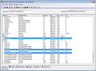 The File list tab in Visual Installer