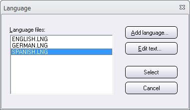 The 'Language' dialog box