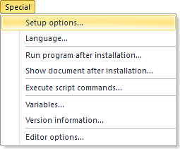 The 'Special' menu in Visual Installer