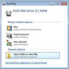 AutoPlay dialog box