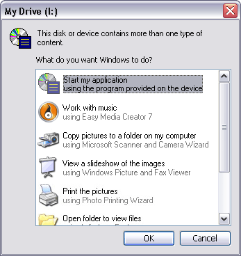 AutoPlay dialog box in Windows XP