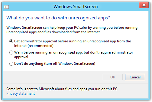 Windows SmartScreen settings