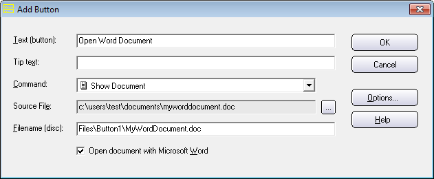 The 'Add Button' dialog box in CD-Menu Creator