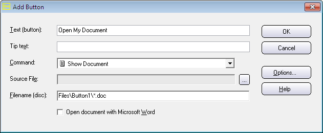 The 'Add Button'dialog box (example 2)