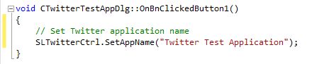 Code example - How to access the AppName property in SamLogic's Twitter component in Visual C++
