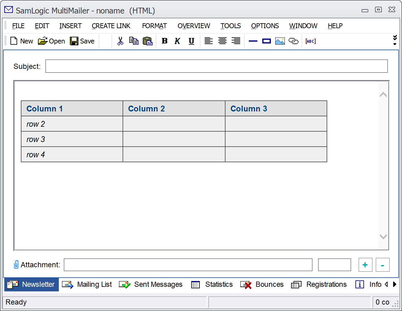 Table in MultiMailer