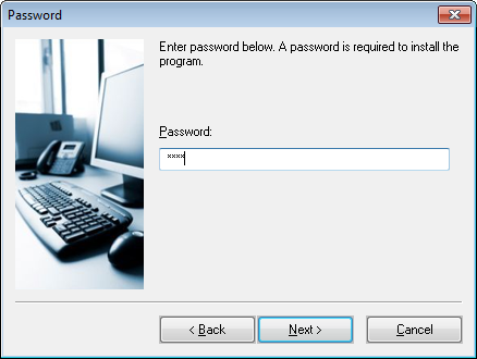 The Password setup dialog box