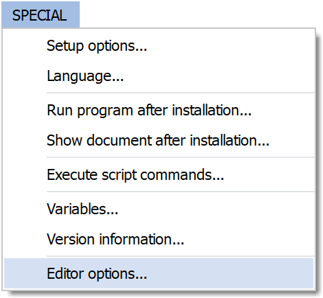 The Editor options menu option