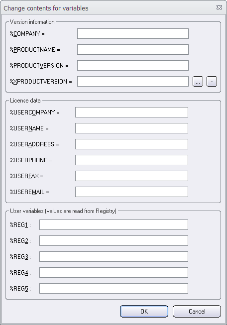 The 'Change contents for variables' dialog box