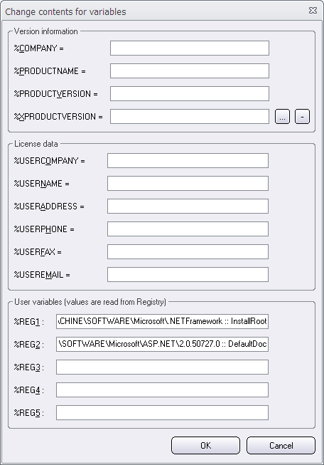 A key and value name has been specified for the REG1 and REG2 variables