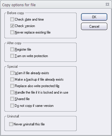 Dialog box - Copy options for file