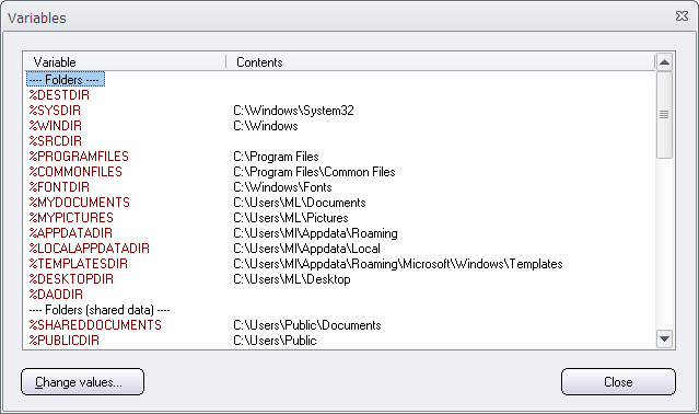 List with variables