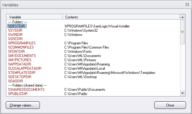 List with variables