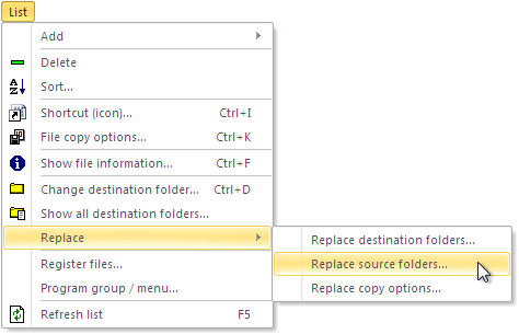List - Replace - Replace source folders