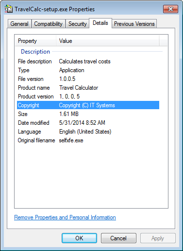 The 'Properties' dialog box in Windows Explorer