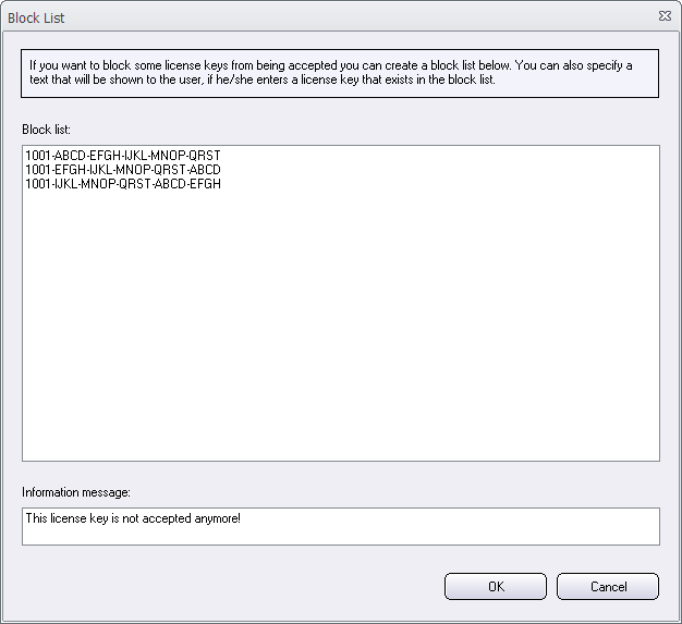 The 'Block List' dialog box in Visual Installer