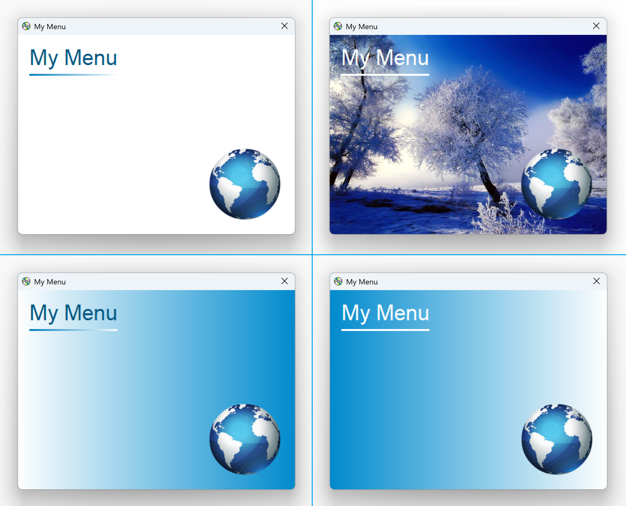 Menus with PNG pictures