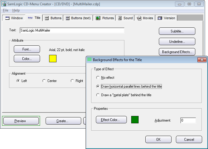 CD-Menu Creator editor - Background Effects dialog box