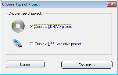 The 'Choose Type of Project' dialog box