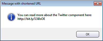 The message box shows the updated message with a shortened URL