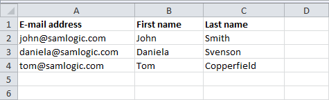 Excel sheet with data (contact information).