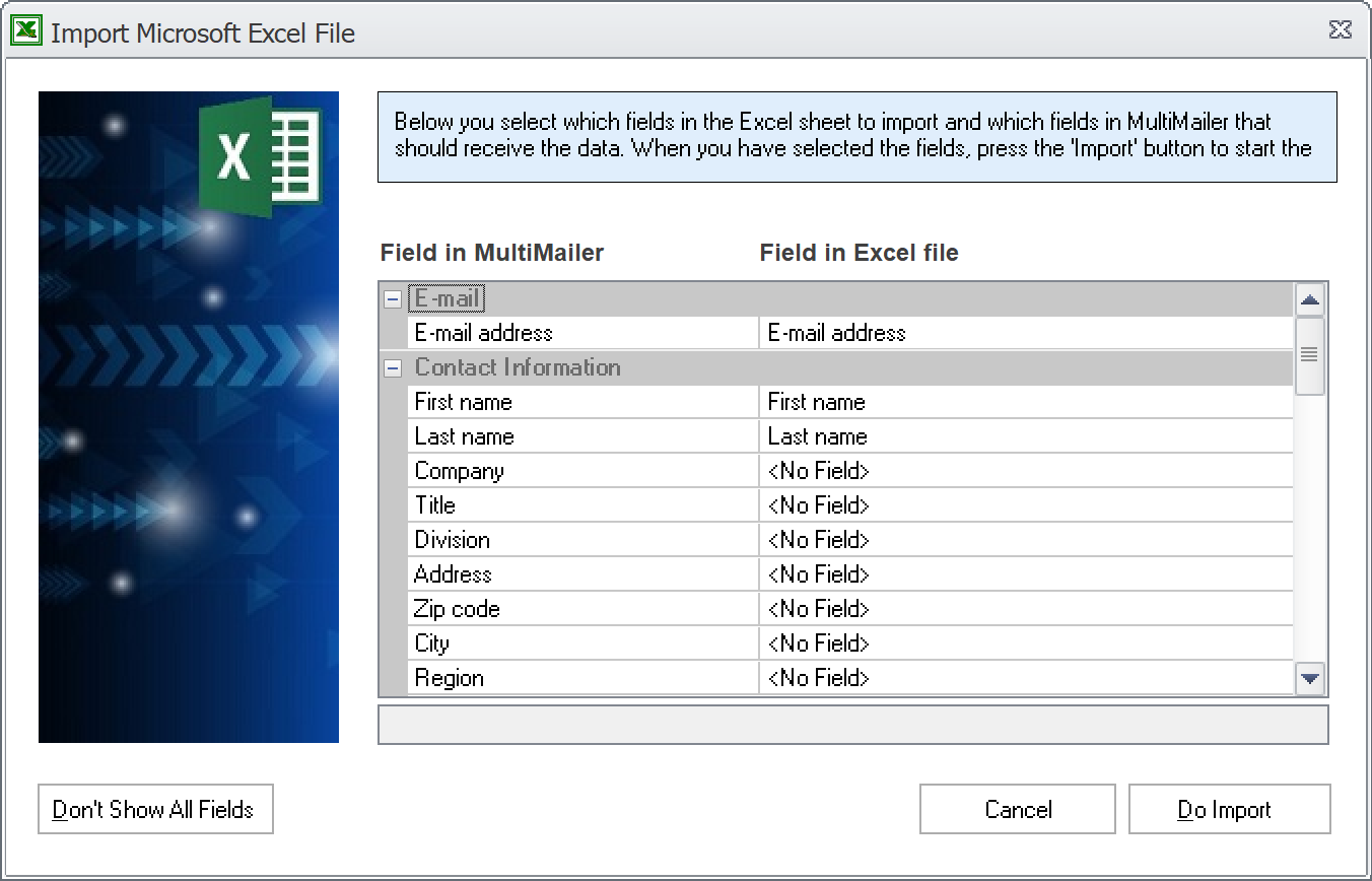 Import Wizard - Excel - Step 2