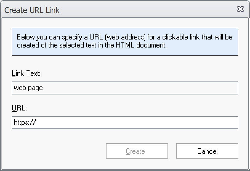 Create URL Link dialogbox (1)