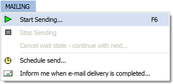Menu - Mailing - Start Sending