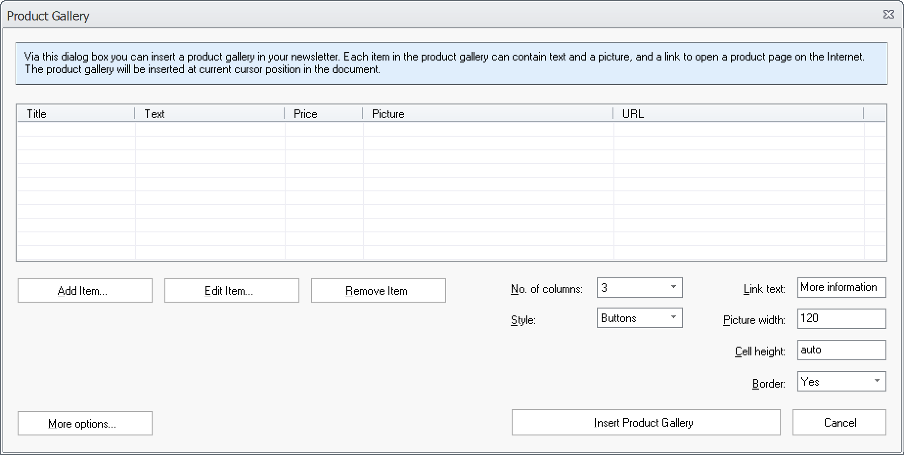 Product Gallery dialog box (1)