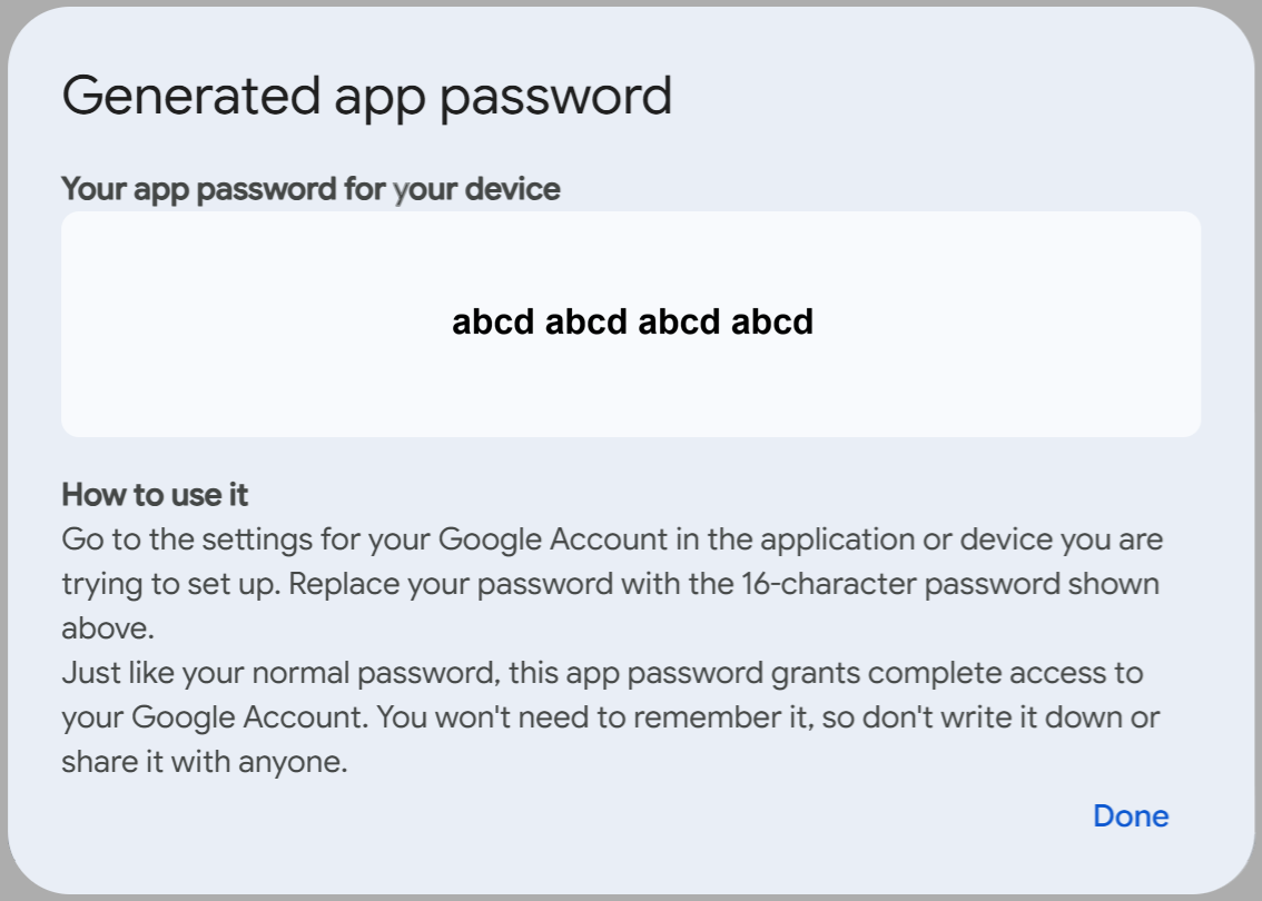 Google - Generated App password