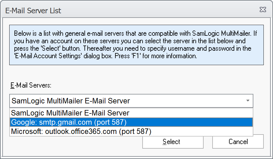 MultiMailer - E-mail Server List