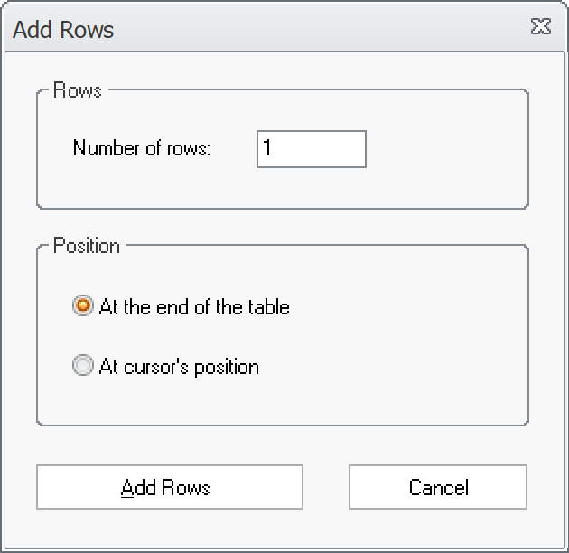 Add Rows dialogbox