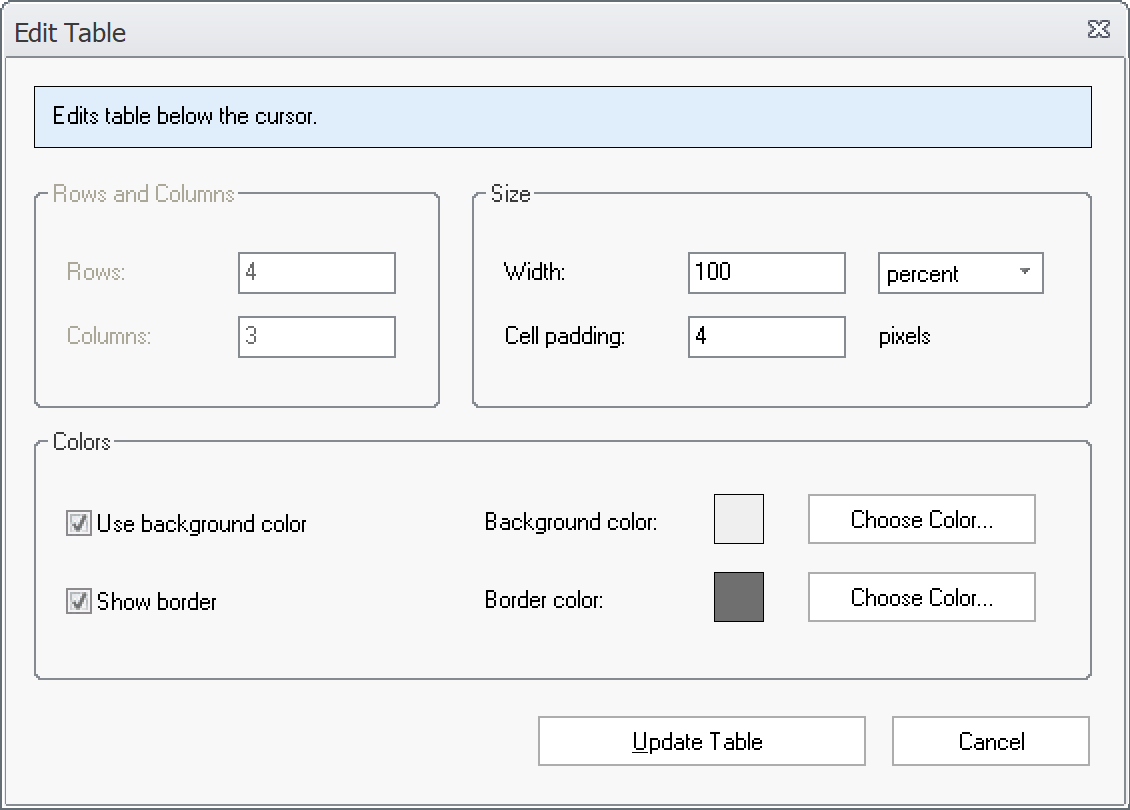 Edit Table dialogbox