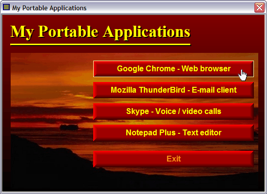 A menu interface for portable applications (portable apps)