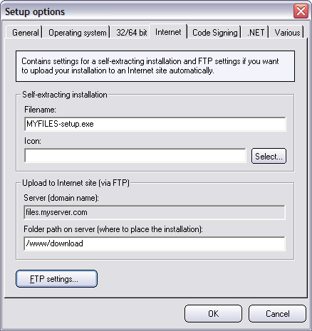 Setup options (FTP)