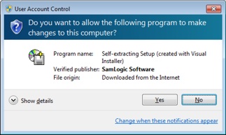 Dialog box that is shown if the installation is code signed (Windows 7 and Windows Vista)