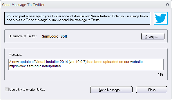 Visual Installer now supports Twitter