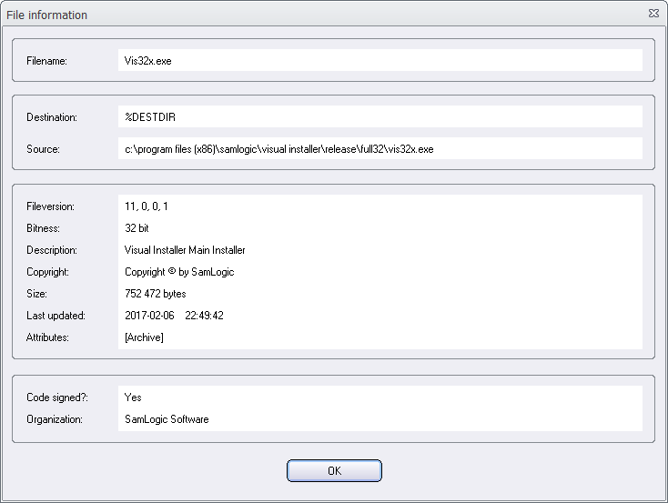 File Information dialog box