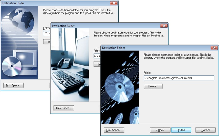 Many ready-to-use dialog box pictures are included in Visual Installer