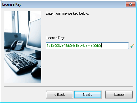 The 'License Key' setup dialog box