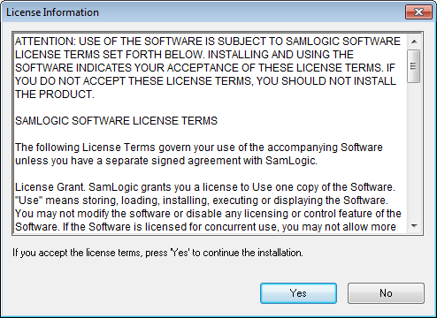 The 'License information' setup dialog box