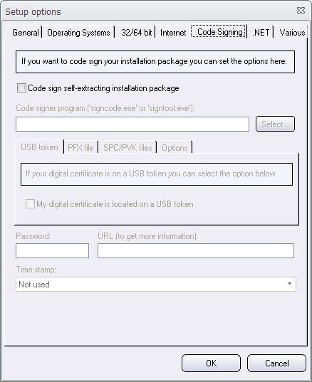 Setup options - Code Signing