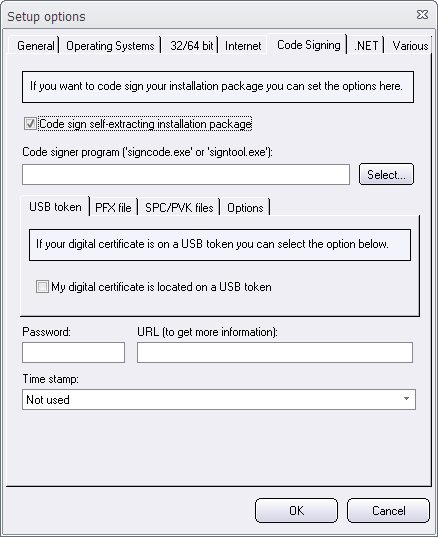 Setup options - Code Signing - Controls now available