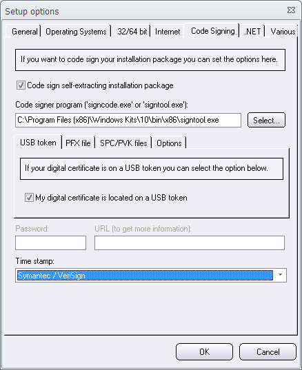 Setup options - Code Signing - Time stamp